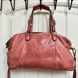 Efffy Pink Leather Satchel Crossbody Bag. 11" by 8" by 3"